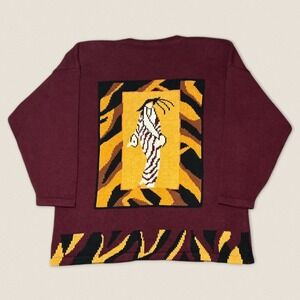 Vintage 80s Anthony Mark Hankins Maroon Artsy Cardigan Sweater - Plus Size 1X
